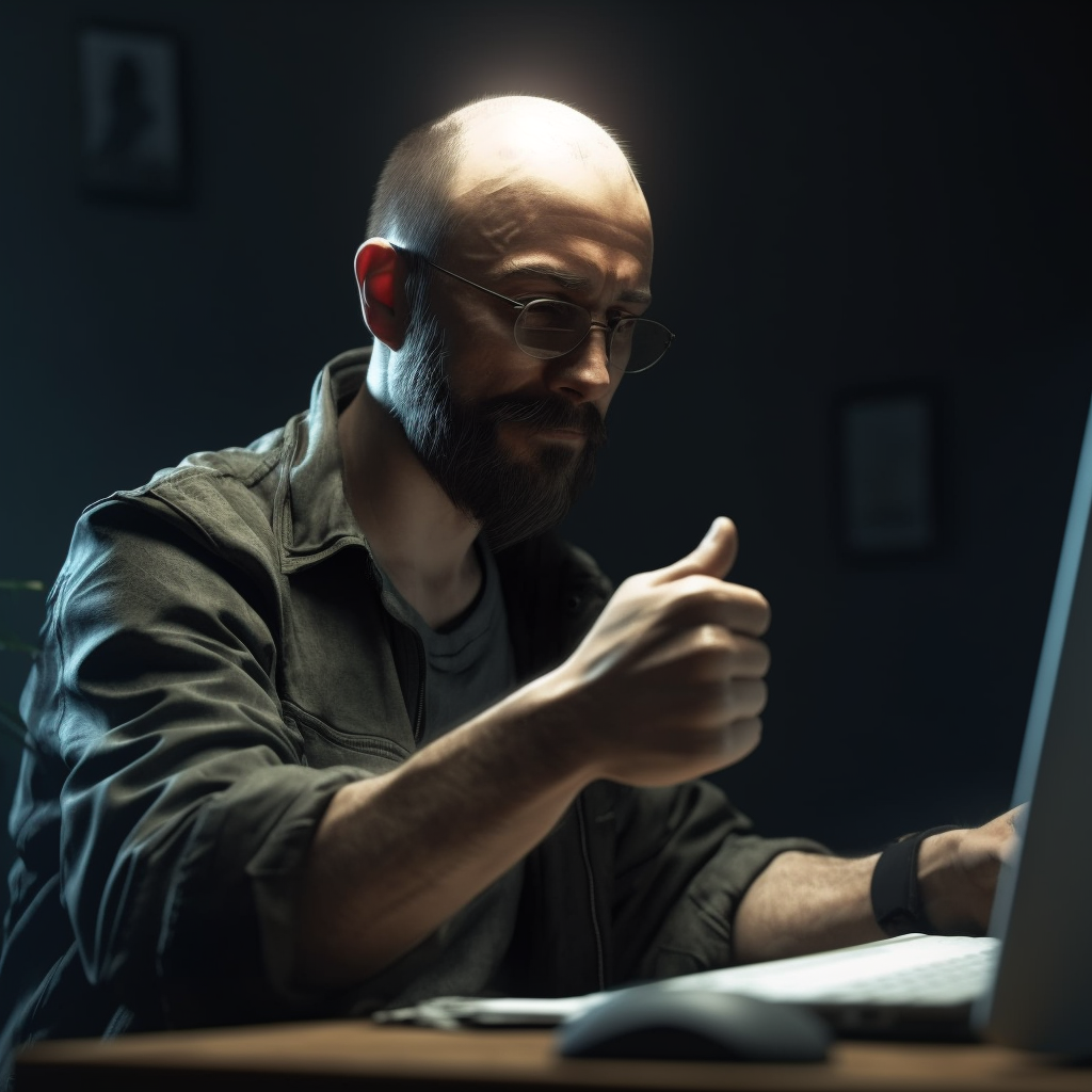 GhostWriter in a dim room working on a computer